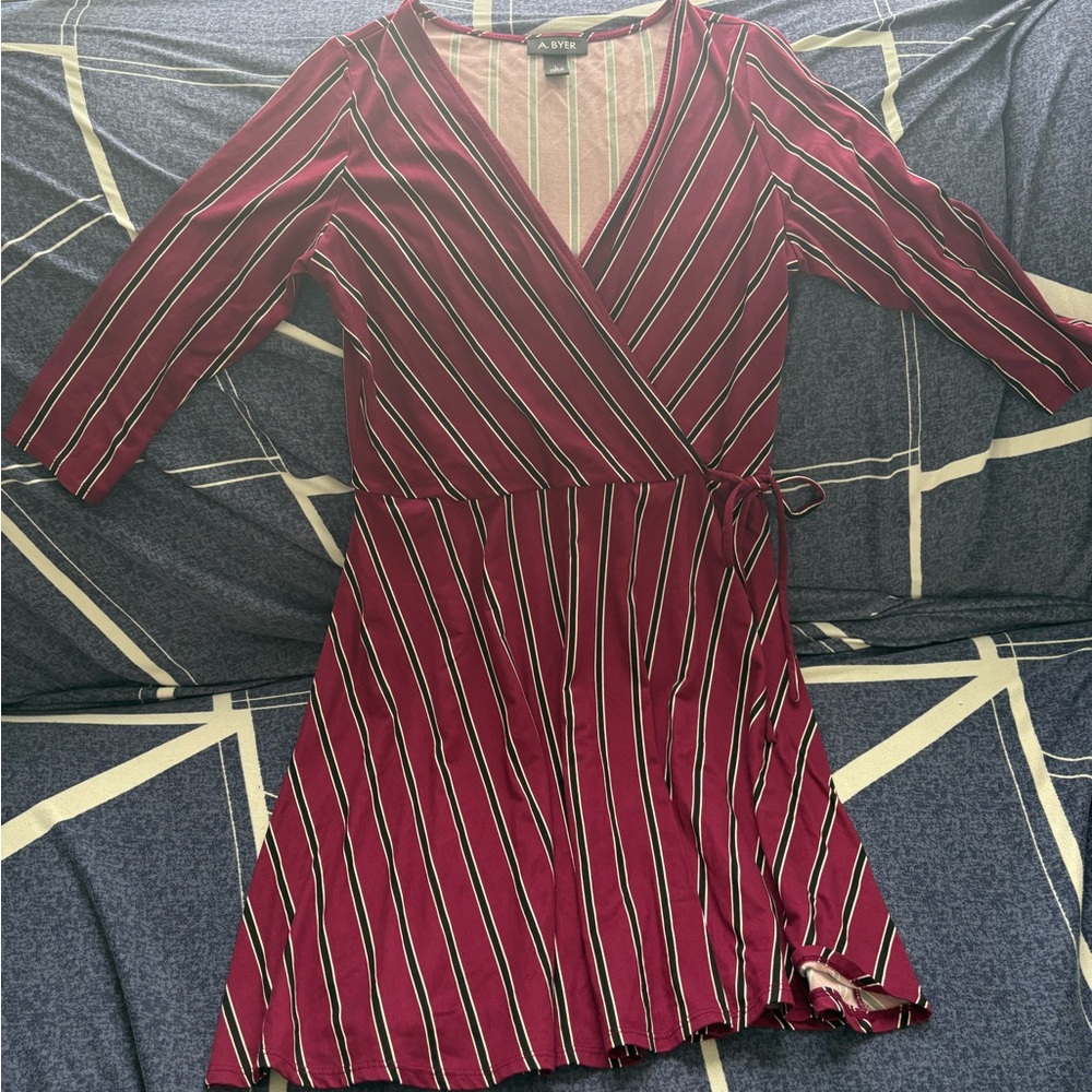 A. Byer Burgundy Striped Long Sleeve Dress